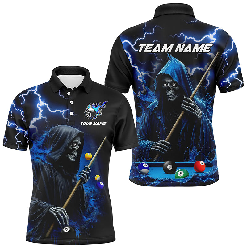 Blue Grim Reaper Billiard Shirts For Men Custom Thunder Lightning Team League Billiard Jerseys TDM2198