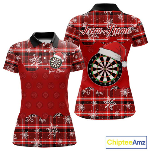 Funny Santa Dartboard Womens Darts Shirt Custom Red Plaid Snowflake Christmas Darts Jerseys Gifts TDM5182