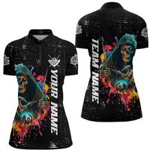 Load image into Gallery viewer, Billiard Grim Reaper Colorful Grunge Style Custom Women Billiard Shirts, Billiard Jersey | Black TDM3201