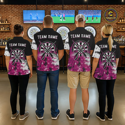 Personalized Pink Grunge Mens Dart Shirts Custom Dart Jerseys Team Polo & 1/4 Zip, Darts Uniform TDM5701