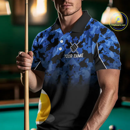 9 Ball Pool Blue Camo Custom Billiard Shirts For Men, Patriotic US Flag Billiard Team Jerseys TDM5711