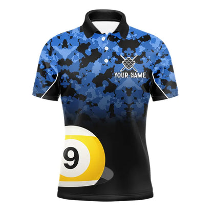 9 Ball Pool Blue Camo Custom Billiard Shirts For Men, Patriotic US Flag Billiard Team Jerseys TDM5711