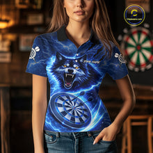 Load image into Gallery viewer, Personalized Blue Dartboard Lightning Wolf Darts Shirt For Women, Darts Team Jersey Polo &amp; 1/4 Zip TDM5918
