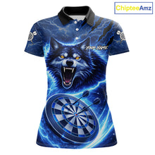 Load image into Gallery viewer, Personalized Blue Dartboard Lightning Wolf Darts Shirt For Women, Darts Team Jersey Polo &amp; 1/4 Zip TDM5918