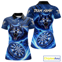 Load image into Gallery viewer, Personalized Blue Dartboard Lightning Wolf Darts Shirt For Women, Darts Team Jersey Polo &amp; 1/4 Zip TDM5918