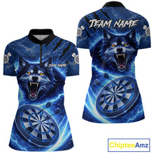 Load image into Gallery viewer, Personalized Blue Dartboard Lightning Wolf Darts Shirt For Women, Darts Team Jersey Polo &amp; 1/4 Zip TDM5918