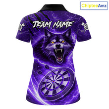 Load image into Gallery viewer, Personalized Purple Dartboard Lightning Wolf Darts Shirt For Women, Darts Team Jersey Polo &amp; 1/4 Zip TDM5919