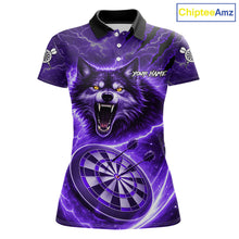 Load image into Gallery viewer, Personalized Purple Dartboard Lightning Wolf Darts Shirt For Women, Darts Team Jersey Polo &amp; 1/4 Zip TDM5919
