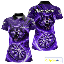 Load image into Gallery viewer, Personalized Purple Dartboard Lightning Wolf Darts Shirt For Women, Darts Team Jersey Polo &amp; 1/4 Zip TDM5919