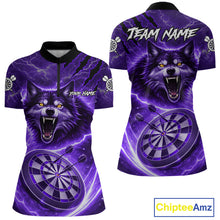 Load image into Gallery viewer, Personalized Purple Dartboard Lightning Wolf Darts Shirt For Women, Darts Team Jersey Polo &amp; 1/4 Zip TDM5919