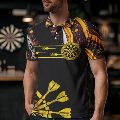 Yellow Golden Darts Tie Dye Polo & Quarter Zip Custom Dart Shirts For Men Glowing Dart Jerseys TDM3709