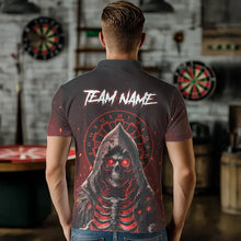 Load image into Gallery viewer, Red And Black Glowing Fire Grim Reaper Dart Shirts For Men Custom Dart Jerseys Polo &amp; 1/4 Zip TDM3712