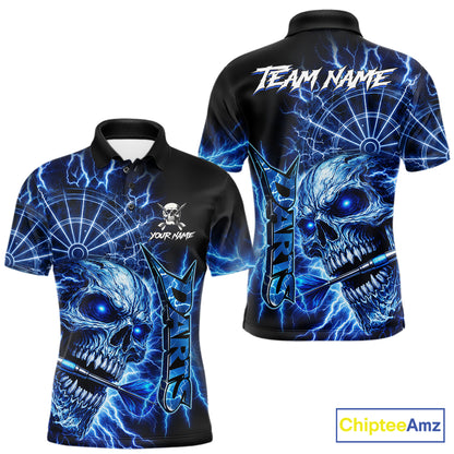 Blue Darts Skull Polo & Quarter Zip Shirt For Men Custom Thunder Lighting Darts Team Jersey TDM6061