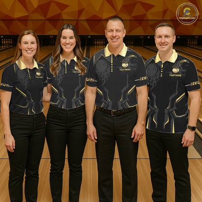 Custom Black And Gold Bowling Shirt For Men, Bowling Tournament Team Jersey Polo & 1/4 Zip TDM6318