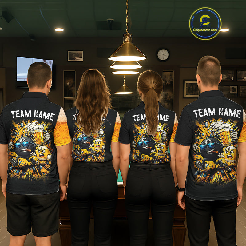 Black And Yellow Funny Beer Billiard Jersey For Women Custom 8 Ball 9 Ball Pool Billiard Team Shirts TDM7233