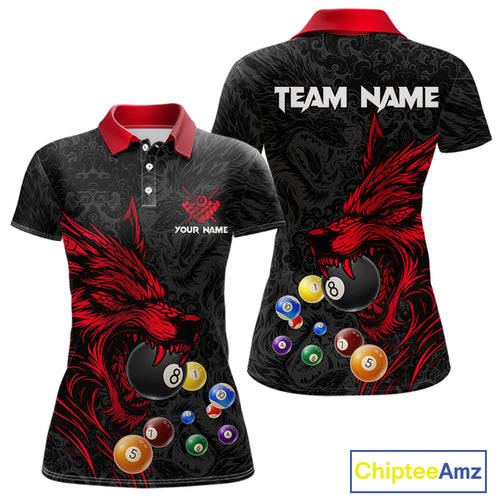 Personalized Wolf Billiard Balls Pool Shirts For Women, Black And Red Billiard League Team Jerseys TDM5202