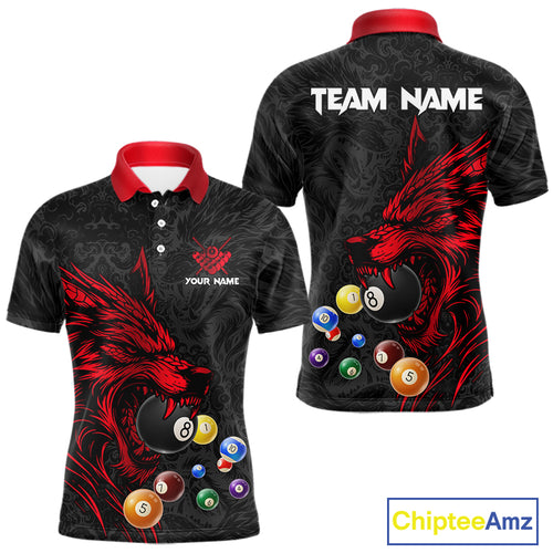 Personalized Wolf Billiard Balls Pool Shirts For Men, Black And Red Billiard League Team Jerseys TDM5202