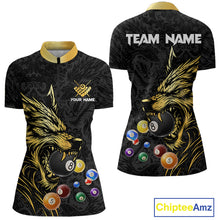 Load image into Gallery viewer, Personalized Wolf Billiard Balls Pool Shirts For Women, Black And Gold Billiard League Team Jerseys TDM5204