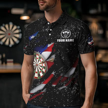 Load image into Gallery viewer, American Flag Black Grunge Dart Polo &amp; Quarter Zip Shirts Custom Patriotic Dart Shirts For Men TDM3211