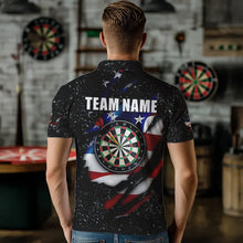 Load image into Gallery viewer, American Flag Black Grunge Dart Polo &amp; Quarter Zip Shirts Custom Patriotic Dart Shirts For Men TDM3211