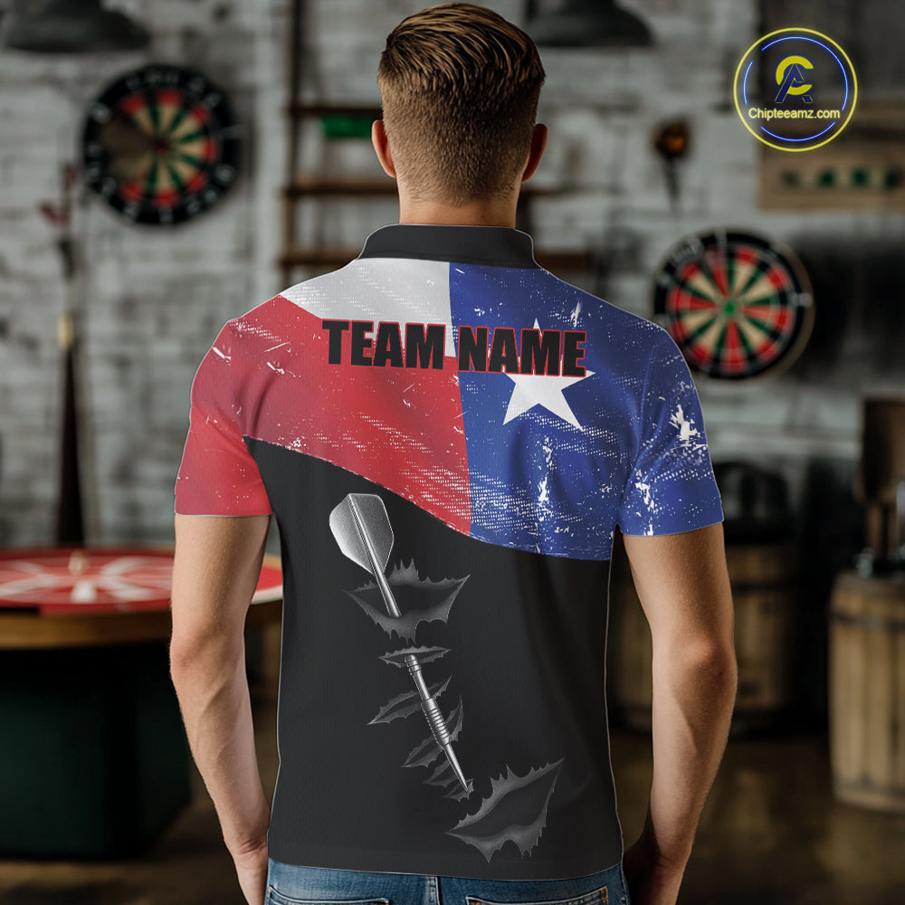 Personalized Texas Flag Steel Tip Dart Polo & 1/4 Zip For Men Custom Texas Darts Team Jersey TDM5452