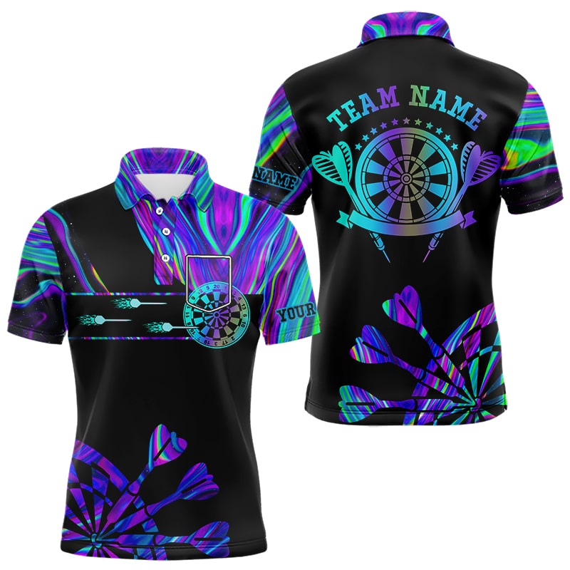Neon Purple Blue Tie Dye Darts Shirt With Pocket For Men Custom Dart Jersey TDM3559