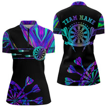Load image into Gallery viewer, Neon Purple Blue Darts Tie Dye Polo &amp; Quarter Zip Custom Dart Shirts For Women Glowing Dart Jerseys TDM3559