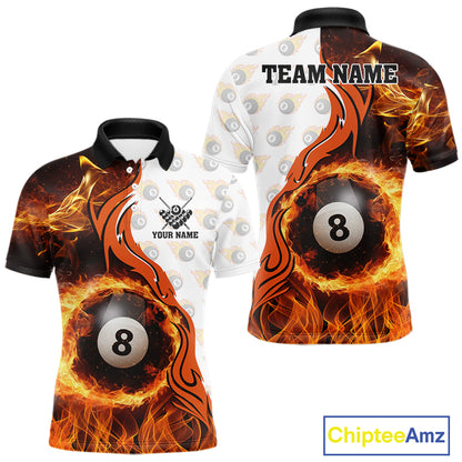 Orange Flaming 8 Ball Pool Billiard Shirt For Men Custom Billiard Team Jersey Polo & 1/4 Zip TDM5925