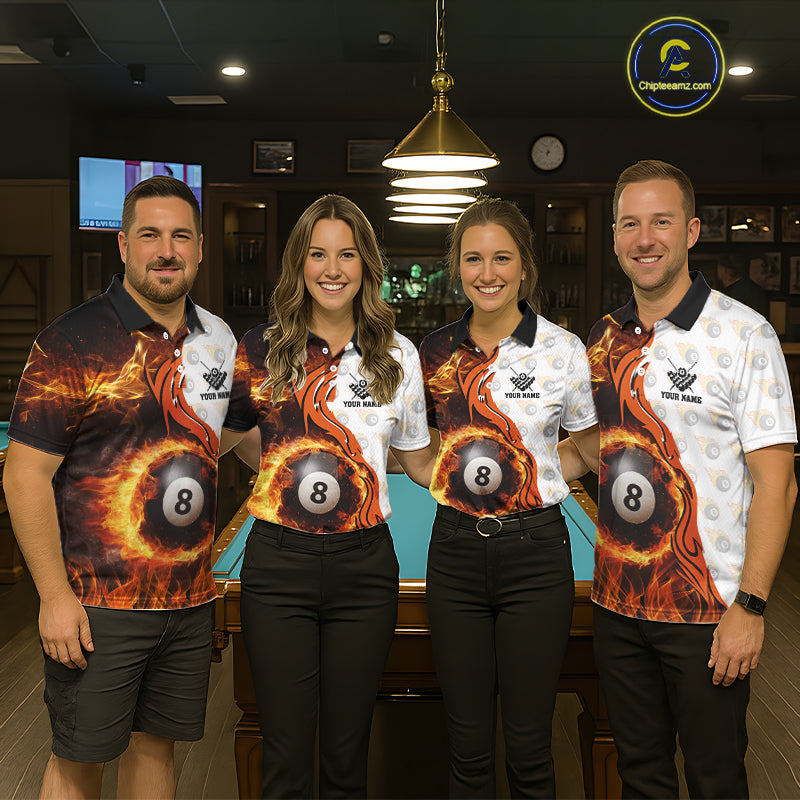Orange Flaming 8 Ball Pool Billiard Shirt For Men Custom Billiard Team Jersey Polo & 1/4 Zip TDM5925