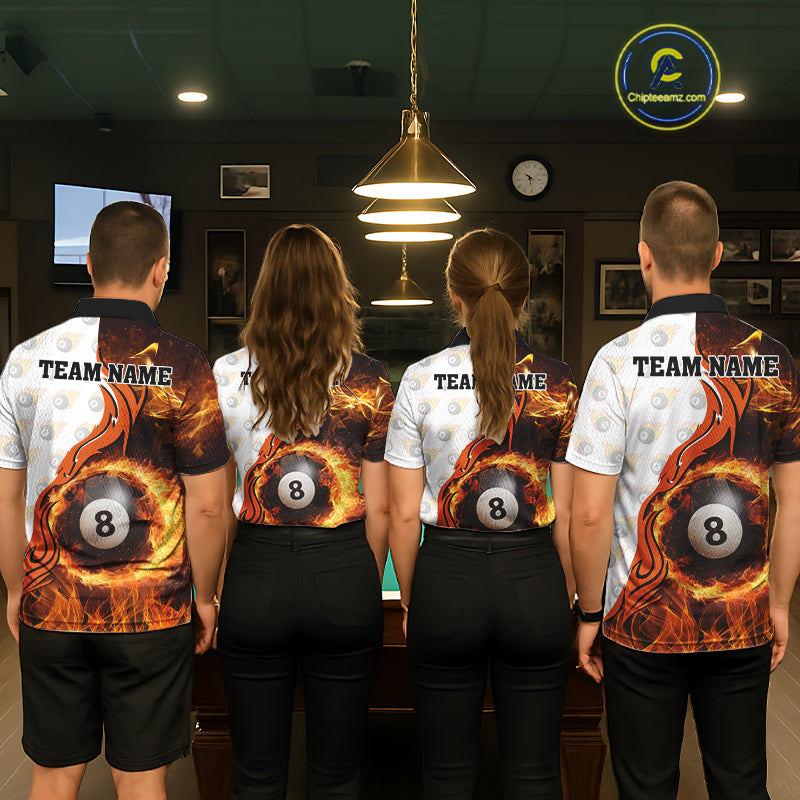 Orange Flaming 8 Ball Pool Billiard Shirt For Men Custom Billiard Team Jersey Polo & 1/4 Zip TDM5925