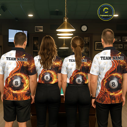 Orange Flaming 8 Ball Pool Billiard Shirt For Men Custom Billiard Team Jersey Polo & 1/4 Zip TDM5925