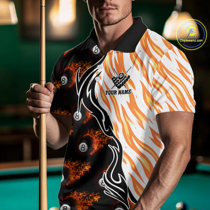 Personalized Fire Flame 8 Ball Pool Billiard Shirt For Men, Billiard Team Jersey Polo & 1/4 Zip TDM5926