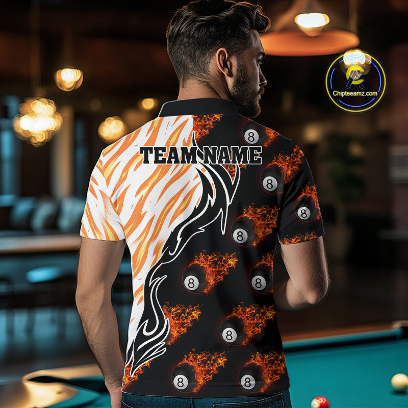 Personalized Fire Flame 8 Ball Pool Billiard Shirt For Men, Billiard Team Jersey Polo & 1/4 Zip TDM5926