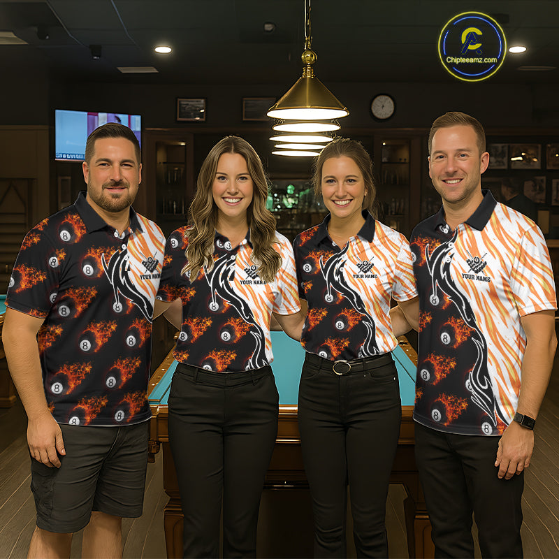Personalized Fire Flame 8 Ball Pool Billiard Shirt For Men, Billiard Team Jersey Polo & 1/4 Zip TDM5926