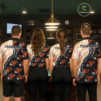 Personalized Fire Flame 8 Ball Pool Billiard Shirt For Men, Billiard Team Jersey Polo & 1/4 Zip TDM5926