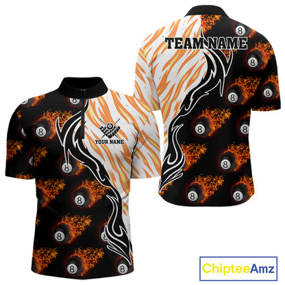 Personalized Fire Flame 8 Ball Pool Billiard Shirt For Men, Billiard Team Jersey Polo & 1/4 Zip TDM5926