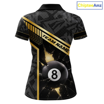 Black And Gold 8 Ball Break Glass Billiard Shirt For Women Custom Pool Team Jersey Polo & 1/4 Zip TDM6069