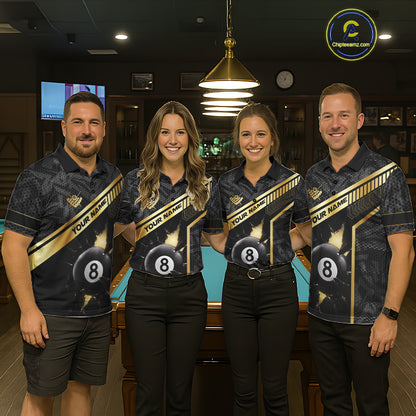 Black And Gold 8 Ball Break Glass Billiard Shirt For Men Custom Pool Team Jersey Polo & 1/4 Zip TDM6069