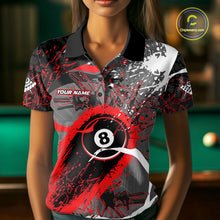 Load image into Gallery viewer, Red Grunge 8 Ball Pool Custom Billiard Shirts For Women, Billiard Team Jerseys Polo 1/4 Zip TDM6073