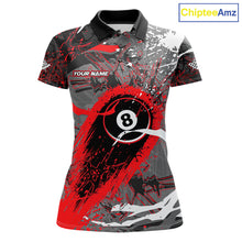 Load image into Gallery viewer, Red Grunge 8 Ball Pool Custom Billiard Shirts For Women, Billiard Team Jerseys Polo 1/4 Zip TDM6073