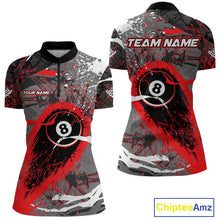 Load image into Gallery viewer, Red Grunge 8 Ball Pool Custom Billiard Shirts For Women, Billiard Team Jerseys Polo 1/4 Zip TDM6073