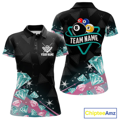 Funny Pink And Turquoise Diamonds Billiard Shirt For Women, 8 Ball Pool Team Jersey Polo & 1/4 Zip TDM6325