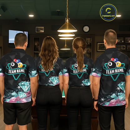 Funny Pink And Turquoise Diamonds Billiard Shirt For Women, 8 Ball Pool Team Jersey Polo & 1/4 Zip TDM6325