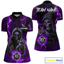 Load image into Gallery viewer, Purple Grim Reaper 8 Ball Billiard Shirt For Women Custom Lightning Pool Team Jersey Polo, 1/4 Zip TDM6328