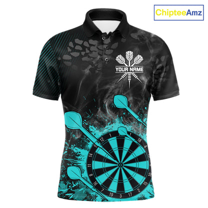 Turquoise Dartboard Splatter Smoke Darts Shirt For Men Custom Darts Team Jersey Polo & 1/4 Zip TDM6504