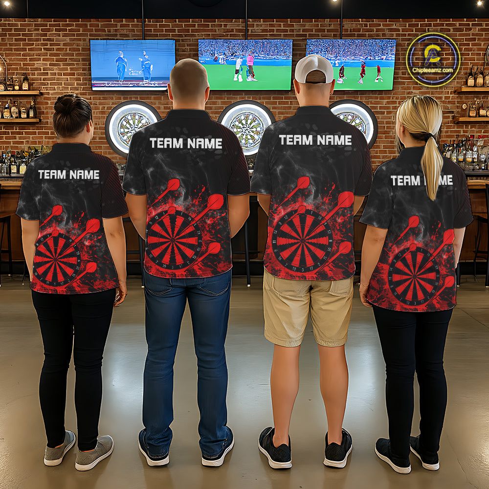 Red Dartboard Splatter Smoke Darts Shirt For Women Custom Grunge Darts Team Jersey Polo & 1/4 Zip TDM6505