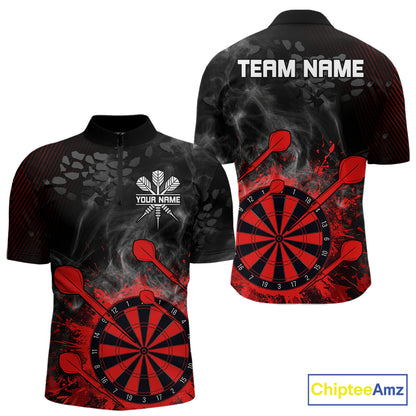 Red Dartboard Splatter Smoke Darts Shirt For Men Custom Grunge Darts Team Jersey Polo & 1/4 Zip TDM6505
