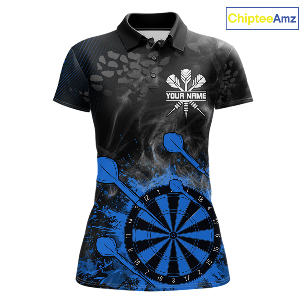 Blue Dartboard Splatter Smoke Darts Shirt For Women Custom Grunge Darts Team Jersey Polo & 1/4 Zip TDM6506