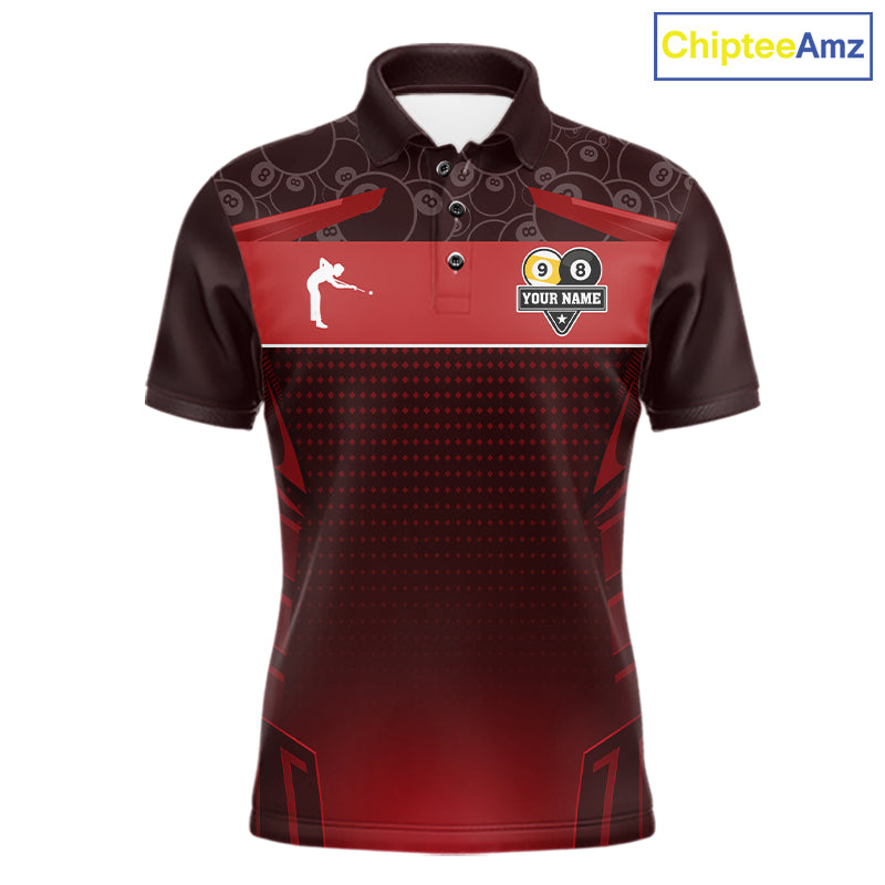 Red Funny Cat 8 Ball & 9 Ball Billiard Shirt For Men Custom Pool Team Jersey Polo & 1/4 Zip TDM7240