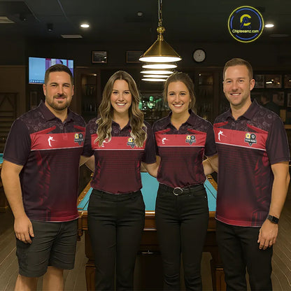 Red Funny Cat 8 Ball & 9 Ball Billiard Shirt For Men Custom Pool Team Jersey Polo & 1/4 Zip TDM7240